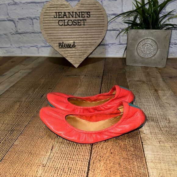 TIEKS by Gavrieli Poppy Orange Coral Leather Ballet Flats Foldable Slip On 6 - Picture 10 of 10